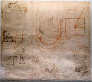 Leonardo da Vinci, Arches Drawings, Geometric Perspectives and Studies, Octagonal Structures, Codex Atlanticus, at Ambrosiana Gallery in Milan in Italy