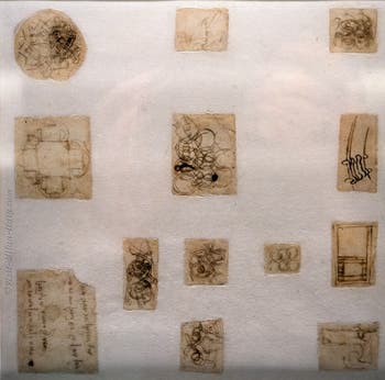 Leonardo da Vinci, Architecture Studies and Decorative Motives, Codex Atlanticus, at Ambrosiana Gallery in Milan in Italy