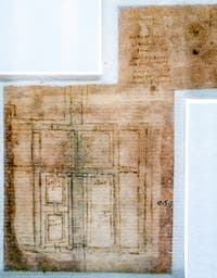 Leonardo da Vinci, Plan and notes for a building in Romorantin, Codex Atlanticus, at Ambrosiana Gallery in Milan in Italy