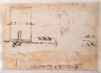 Leonardo da Vinci, Hydraulic mechanism for a fountain in Amboise, Codex Atlanticus, at Ambrosiana Gallery in Milan in Italy