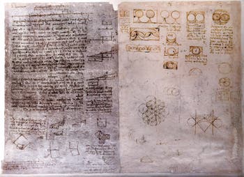 Leonardo da Vinci, Quadrature of curvilinear surfaces, lune and architectural drawings: this is the last dated and known note of Leonardo da Vinci, Codex Atlanticus, at Ambrosiana Gallery in Milan in Italy