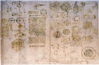 Leonardo da Vinci, Lunes and Architectural Sketches, Codex Atlanticus, at Ambrosiana Gallery in Milan in Italy