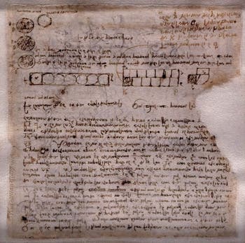 Leonardo da Vinci, Lunes and memorandum to Domenico Bernabei da Cortona known as Boccador, Codex Atlanticus, at Ambrosiana Gallery in Milan in Italy