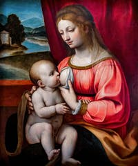 Bernardino Luini, Madonna Nursing Jesus, at the Ambrosiana Gallery Pinacoteca in Milan in Italy