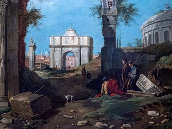 Canaletto, Architectural Caprice with Ruins and Buildings” Poldi Pezzoli Museum in Milan in Italy